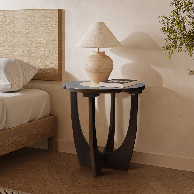 Winston Porter Dark Pine Wood Round Side and End Table | Wayfair